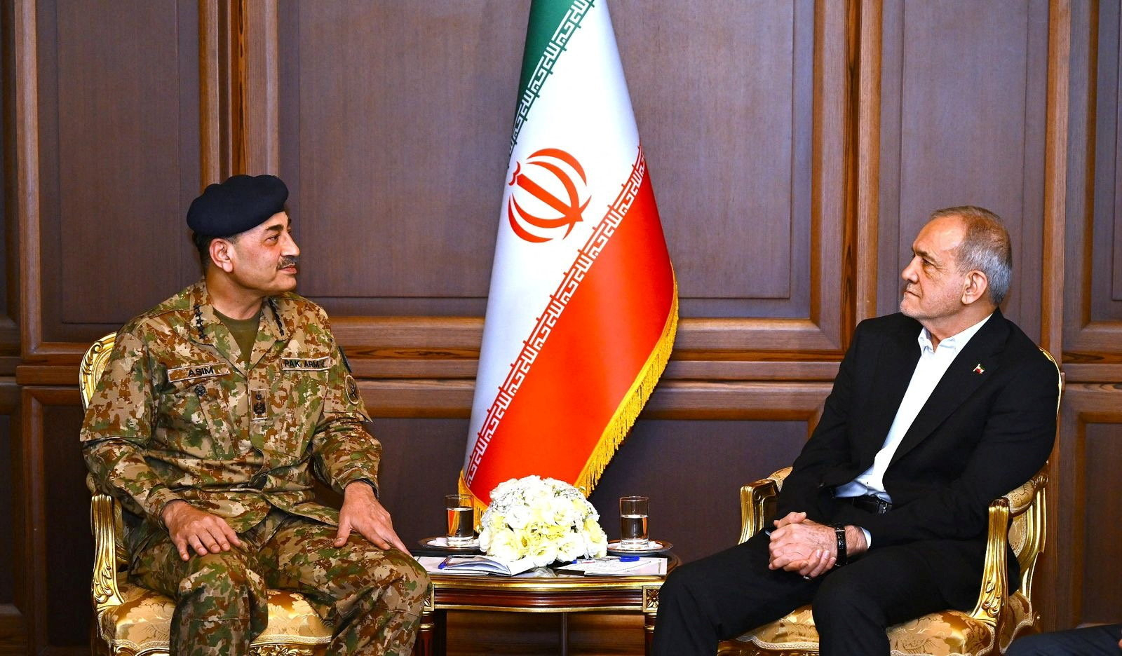 Iranian President Masoud Pezeshkian meets Pakistan army chief Asim Munir